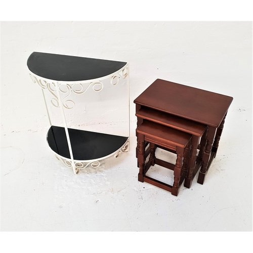 479 - METAL DEMI LUNE SIDE TABLE
painted white with two smoked glass shelves, 63cm x 52.5cm, together with... 