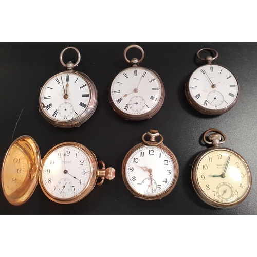 168 - SELECTION OF SIX POCKET WATCHES
comprising a gold plated Waltham full hunter; three open faced silve... 