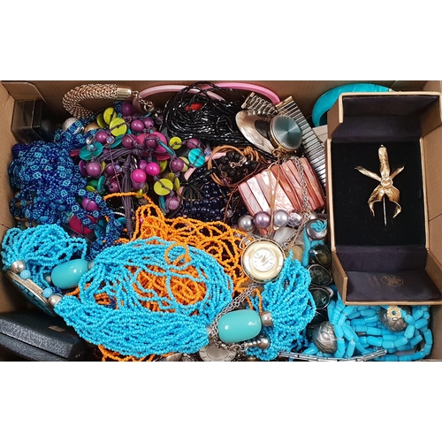 169 - SELECTION OF COSTUME JEWELLERY
including a boxed gold plated orchid brooch, bead necklaces, bracelet... 