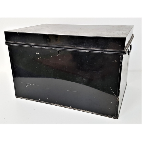 308 - WINTAGE METAL DEED BOX
in black with side carrying handles, 32.5cm x 51cm x 35.5cm