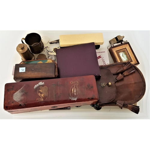 328 - MIXED LOT OF COLLECTABLES
including a leather sporran with the Boy Scouts badge, two boxed pens, A.R... 