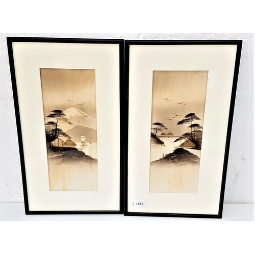 388 - JAPANESE SCHOOL
Mt. Fuji and River Side, two watercolours and oils with gilt highlights on paper, 29... 