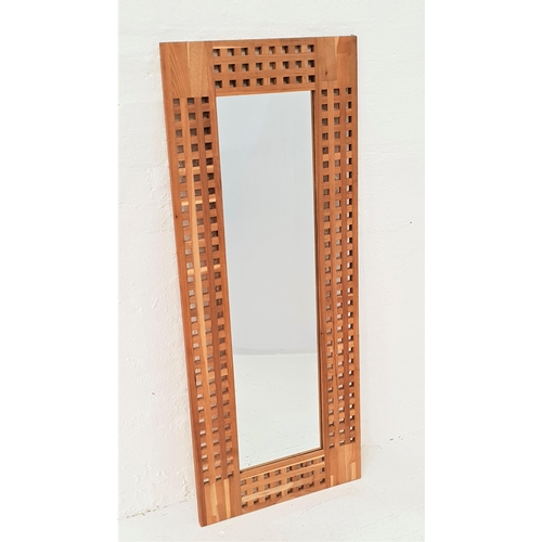 480 - TEAK WALL MIRROR
with a lattice work frame and a plain plate, 142cm x 58cm