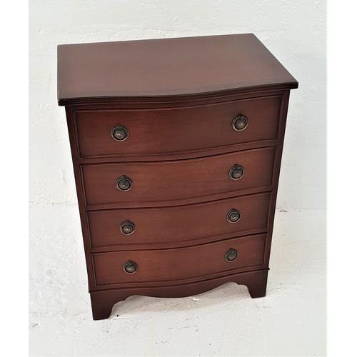 484 - SMALL MAHOGANY BOW FRONT CHEST
with four cockbeaded drawers, standing on bracket feet, 76.5cm high