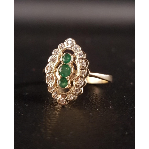 62 - ART DECO STYLE EMERALD AND DIAMOND PLAQUE RING
the central three emeralds in vertical setting totali... 