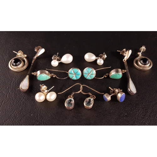 171 - EIGHT PAIRS OF SILVER EARRINGS
including turquoise set drop earrings and stud earrings; two pairs of... 