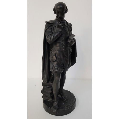 189 - LARGE SPELTER FIGURE OF SHAKESPEARE
the pensive figure standing beside a pile of books, on circular ... 