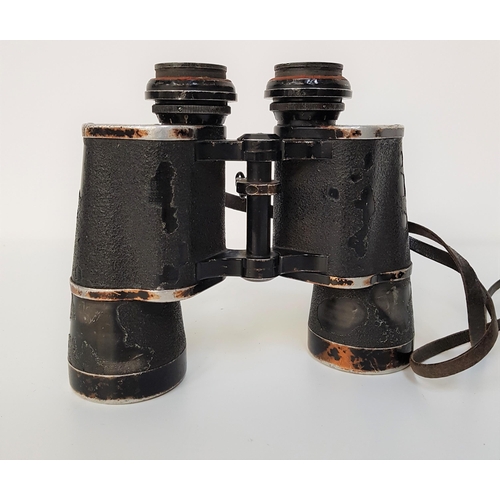 266 - WWII GERMAN OFFICERS BINOCULARS
by Carl Zeiss, with a blackened body and top plate marked with the G... 