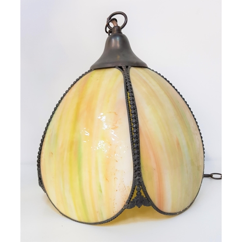 369 - TULIP HEAD PENDANT LIGHT
with five opaque green glass panels and a suspension chain, 31cm high exclu... 