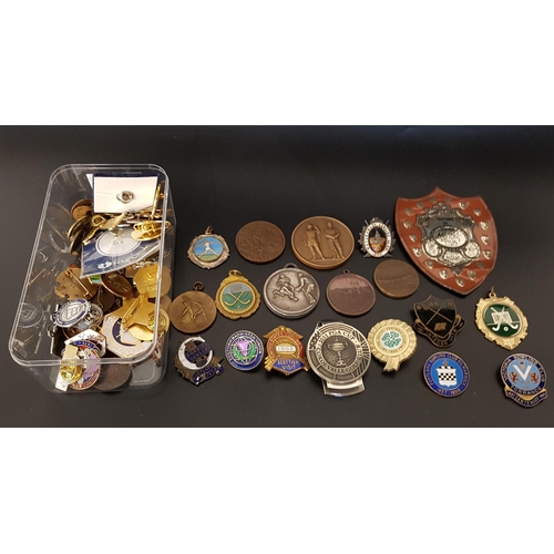 272 - SELECTION OF SPORTING BADGES AND MEDALS
some enamelled, including 1853 Perth Bowling Club, Celtic Fo... 