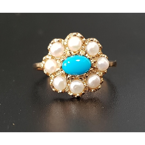 25 - TURQUOISE AND PEARL CLUSTER RING
the central oval cabochon turquoise stone in eight pearl surround, ... 