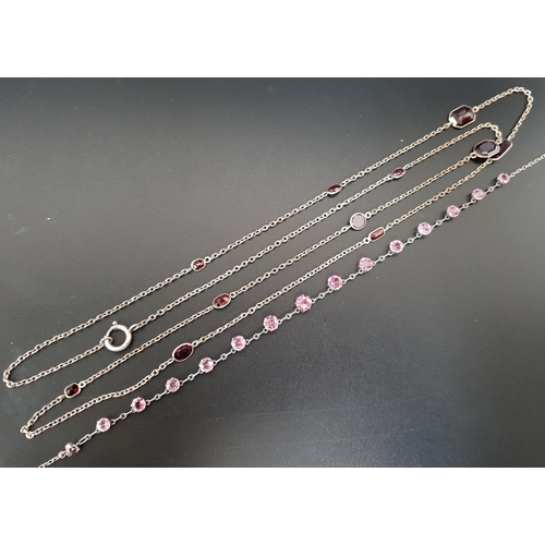 27 - LONG GARNET SET SILVER NECKLACE
the garnets separated by chain link sections, approximately 106cm lo... 