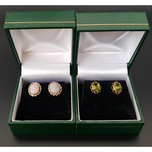 46 - TWO PAIRS OF GEM SET STUD EARRINGS
one pair set with opal and the other with peridot