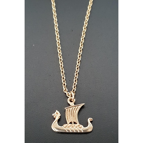 92 - NINE CARAT GOLD PENDANT AND CHAIN
the pendant in the form of a Viking Long Boat, total weight approx... 