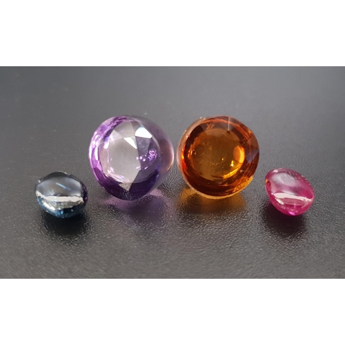 109 - FOUR LOOSE CABOCHON GEMSTONES
comprising ruby, sapphire, amethyst and a yellow/orange gemstone (4)