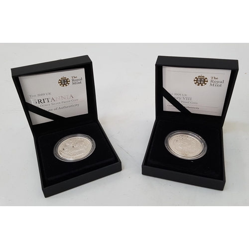 282 - TWO ROYAL MINT BOXED COINS
comprising The 2009 UK Henry VIII £5 Silver proof coin, The 2009 UK Brita... 