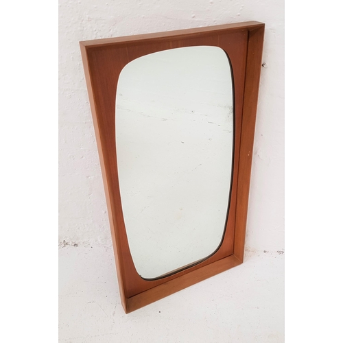 337 - RETRO RECTANGULAR TEAK WALL MIRROR
with a shaped plate, 73cm high