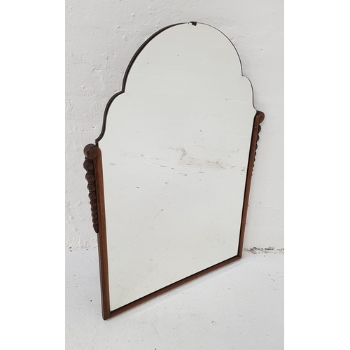 342 - MAHOGANY WALL MIRROR
with a shaped bevelled plate, 77.5cm high