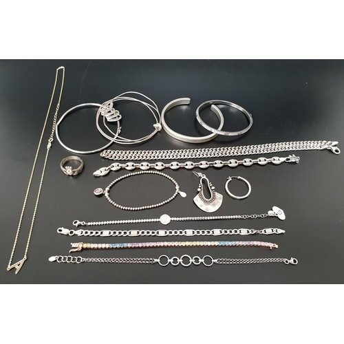 112 - SELECTION OF SILVER JEWELLERY
including a curb link neck chain, four bangles, six bracelets of vario... 