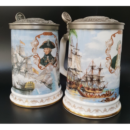 157 - TW ROYAL ALBERT TANKARDS
depicting Cook's Voyage To The South Pacific, with pewter embossed lids, 17... 