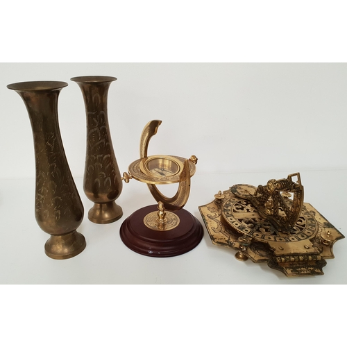 195 - SELECTION OF BRASSWARE
including a pair of baluster vases, a sun dial, Discovery Of America 500th An... 