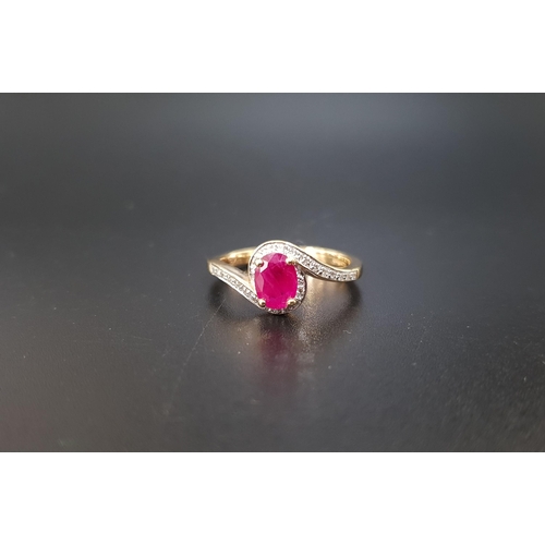 74 - RUBY AND DIAMOND DRESS RING
the central oval cut ruby approximately 0.8cts flanked by small diamonds... 