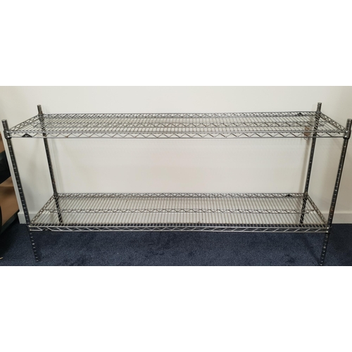 381 - INDUSTRIAL METAL RACKING
with two adjustable slatted shelves, 92cm x 182cm