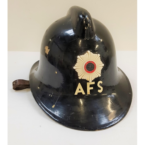 170 - GLASGOW FIRE SERVICE FIREMANS HELMET
with cap badge and AFS (Auxiliary Fire Service) below, with lea... 