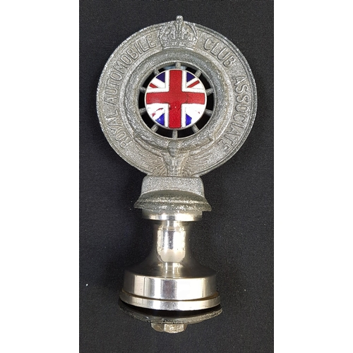 174 - ROYAL AUTOMOBILE CLUB ASSOCIATE CAR MASCOT
centered with the union flag, with fixings, 15cm high