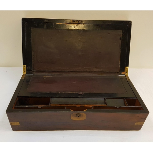 363 - VICTORIAN ROSEWOOD TRAVELLING WRITING BOX
with an inlaid brass plaque to the cover and brass corners... 