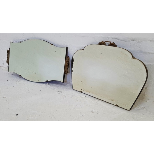 378 - 1950s SHAPED WALL MIRROR
with a bevelled plate, 60.5cm wide, together with a similar wall mirror wit... 