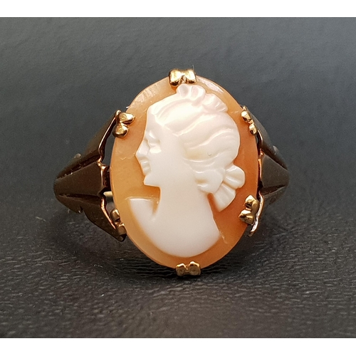 77 - SHELL CAMEO RING
depicting a female bust in profile, on nine carat gold shank, ring size S