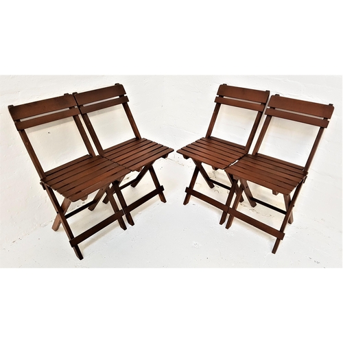 377 - SET OF FOUR STAINED WOOD FOLDING CHAIRS
with slatted backs and seats, on plain supports (4)