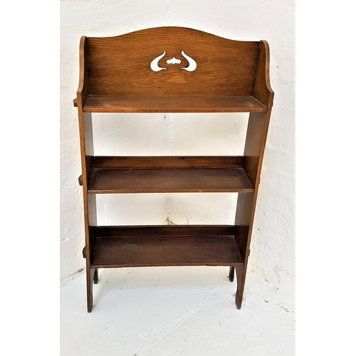 382 - ART NOUVEAU OAK BOOKCASE
with a shaped carved and pierced back above three shelves, standing on shap... 