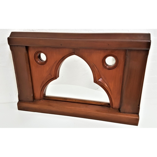 388 - ECCLESIASTICAL TEAK WINDOW SECTION
now forming a decorative mirror, 62cm x 96.5cm