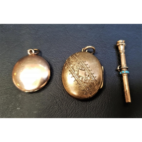 39 - SMALL GOLD PLATED PROPELLING PENCIL CHARM
with turquoise cabochon stone detail, 3.8cm long; and two ... 