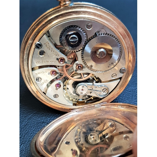 75 - NINE CARAT GOLD 'RECORD' FULL HUNTER POCKET WATCH
the white enamel dial with Roman numerals and subs... 