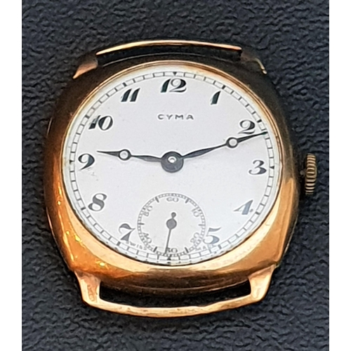 84 - CYMA NINE CARAT GOLD CASED WRISTWATCH
the white enamel dial with Arabic numerals and subsidiary seco... 