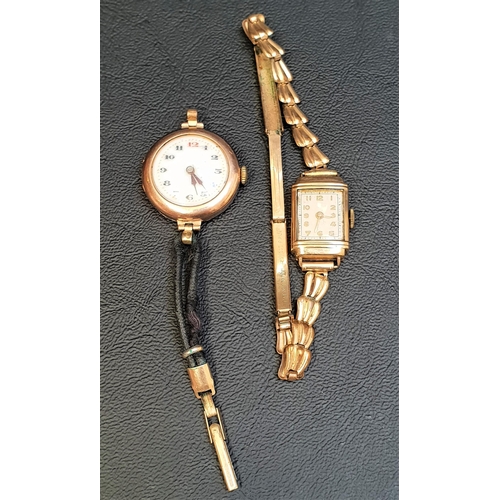 96 - TWO LADIES VINTAGE NINE CARAT GOLD CASED WRISTWATCHES
one a circular example with Arabic numerals an... 