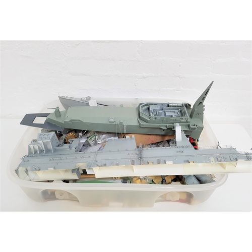 291 - LARGE SELECTION OF PLASTIC MODEL SHIP PARTS
including deck sections, rigging, radar, transfer sticke... 