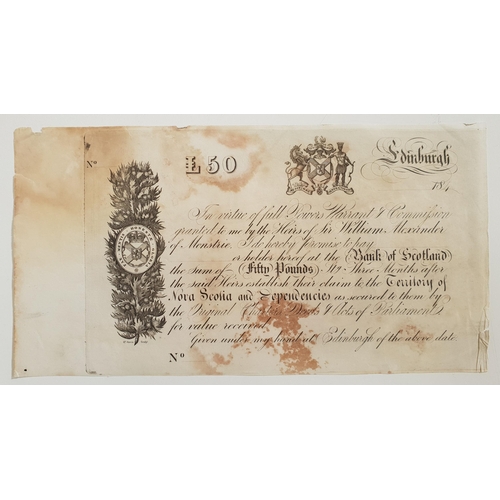 312 - VICTORIAN PROMISSORY NOTE FOR FIFTY POUNDS
issued by The Bank of Scotland. 
Note: This promissory no... 