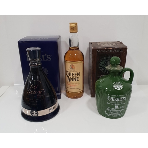 457 - THREE BOTTLES/DECNATERS OF WHISKY
comprising one bottle of Queen Anne Rare Scotch WHisky, 75cl and 4... 