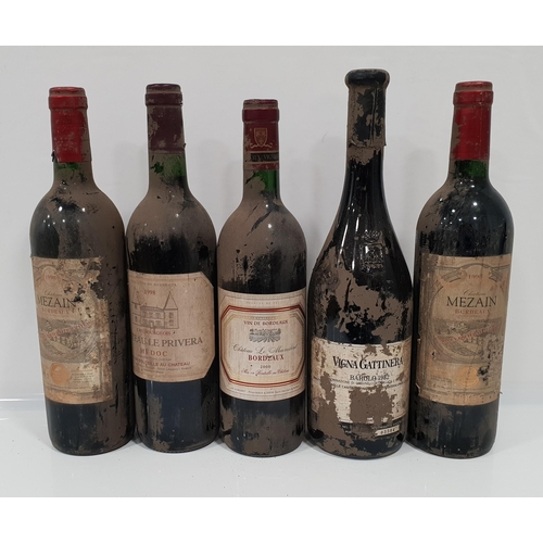 472 - FIVE BOTTLES OF RED WINE
comprising Vigna Battinera Barolo 1982; two bottles of Chateau Mezain Borde... 