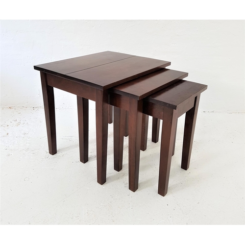 415 - NEST OF TEAK OCCASIONAL TABLES
all with square tops, standing on plain supports, 55.5cm high