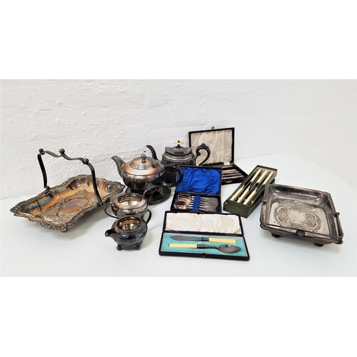 126 - MIXED LOT OF SILVER PLATE
including a tea pot and stand, sugar bowl and milk jug, two cake baskets w... 