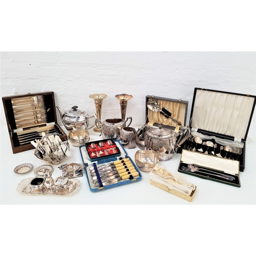 132 - SELECTION OF SILVER PLATE
including a pair of spill vases, cruet set, tea strainer and stand, matchi... 