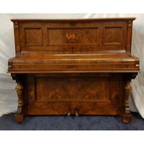 371 - HERMERSDORF UPRIGHT PIANO
with a walnut and figured walnut case, the iron frame numbered 10620, 129c... 