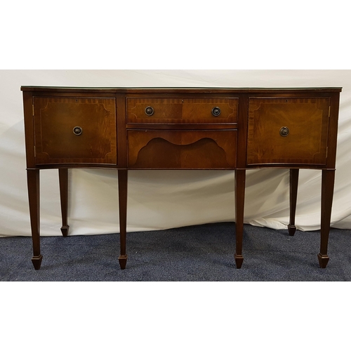 431 - MAHOGANY AND CROSSBANDED BOW FRONT SIDEBOARD
with two central drawers flanked by a pair of cupboard ... 