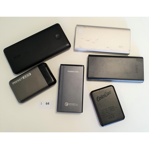 64 - SELECTION OF SIX POWER BANKS
including: Samsung, PowerRadd, Robot, Anker etc