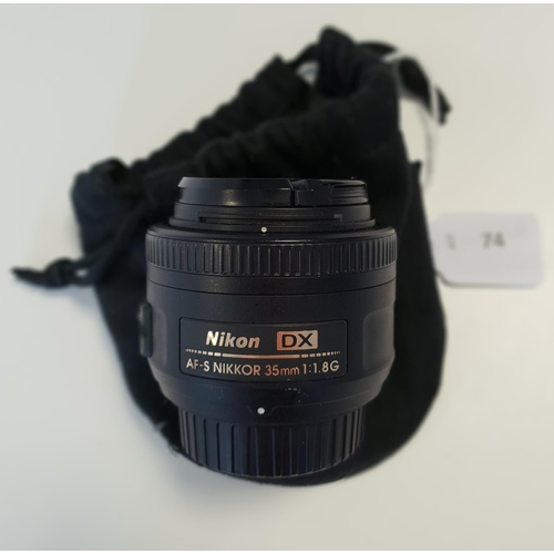 74 - NIKON AF-S NIKKOR 35MM 1:1 8G LENS
with Nikon pouch